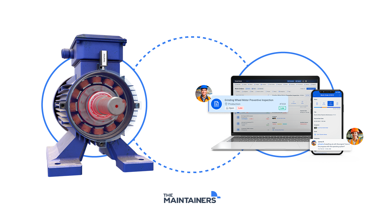 a graphic showing an asset connected to a computer with eam software